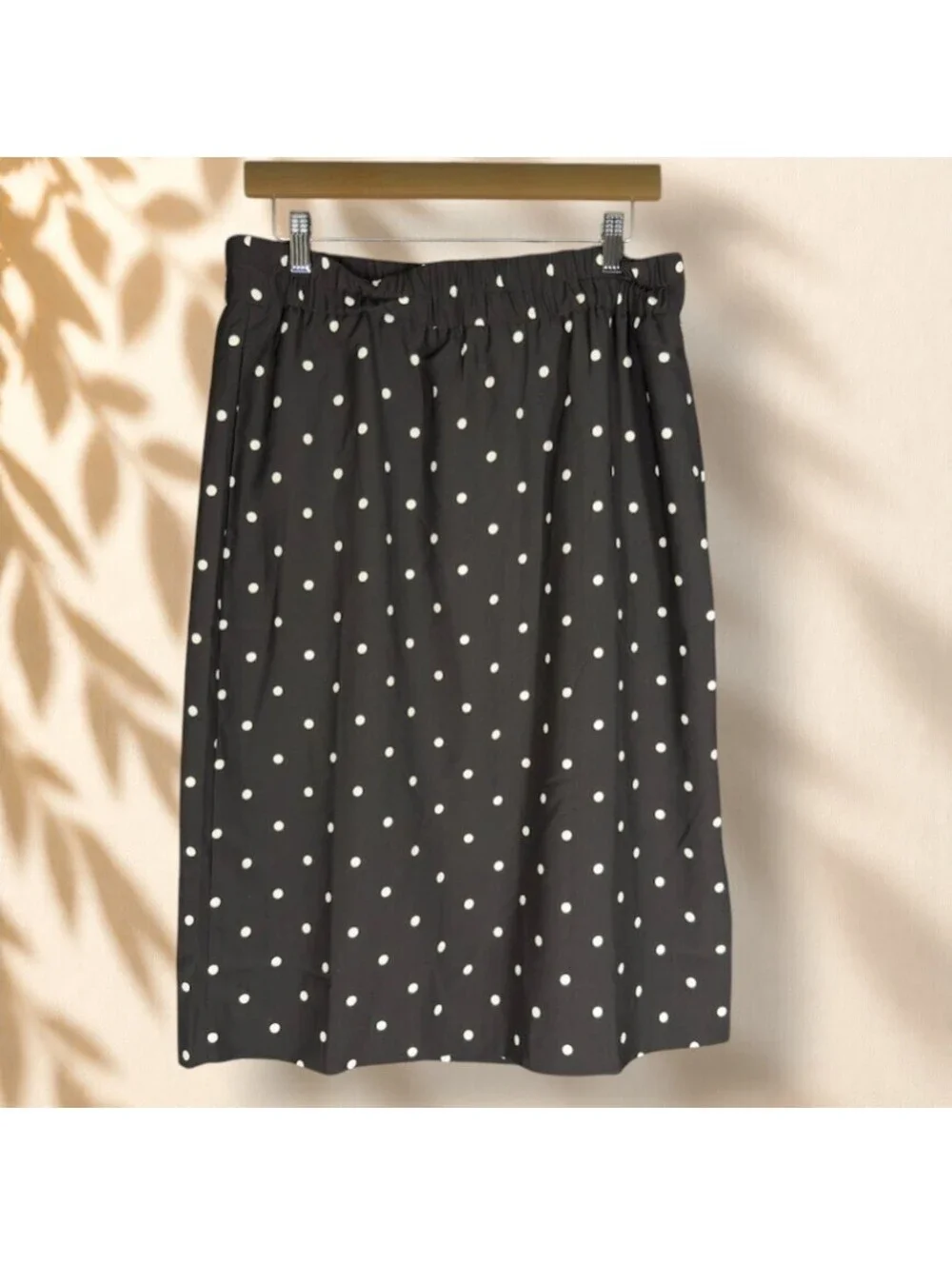 J. Crew Skirt Women M Medium Black Polka Dot A-Line Midi Lined Pull On Mid Rise